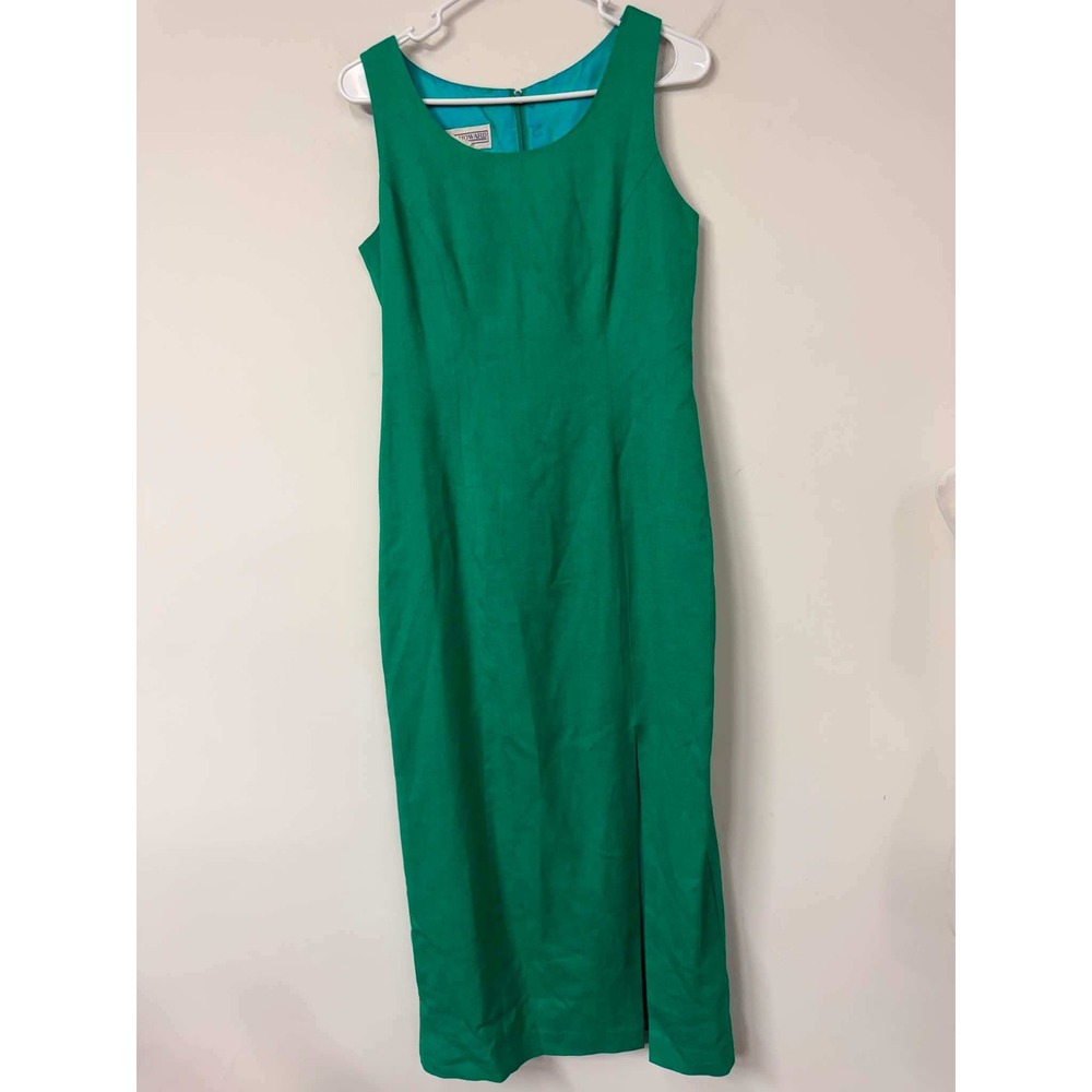 Vintage Jessica Howard Green Rayon Linen Sheath‎ Dress Sleeveless Midi Size 6